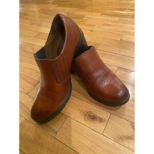 Bolo Women's Brown Leather Ankle Boots Block Heel Elastic‎ Side Slip On Size 8.5